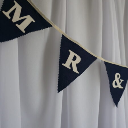 Mr & Mrs lettering on blue bunting